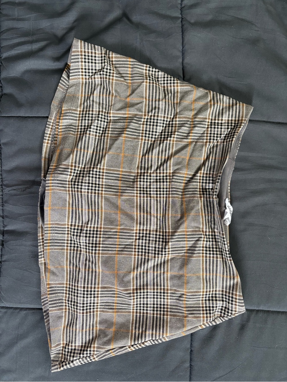 Garage Plaid Mini Skirt in Gray and Brown with Orange Accents